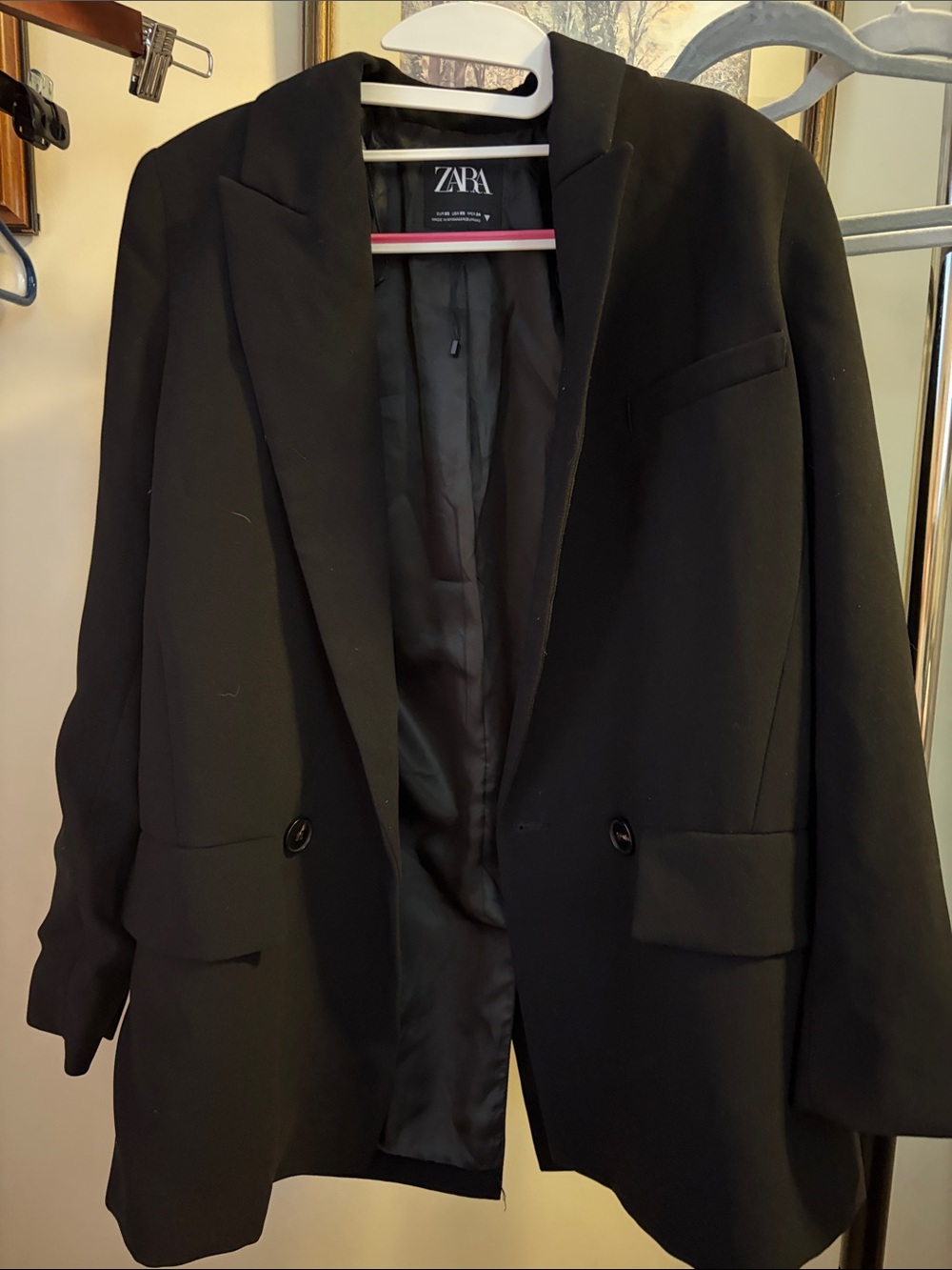 ZARA Black Double-Breasted Sport Coat Blazer